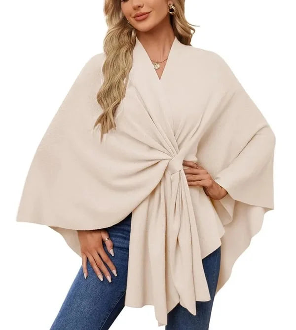 Autumn Women's Elegant Shawl Wraps Soft Open Front Poncho Sweater