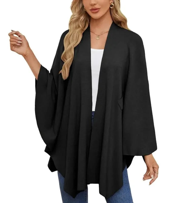 Autumn Women's Elegant Shawl Wraps Soft Open Front Poncho Sweater