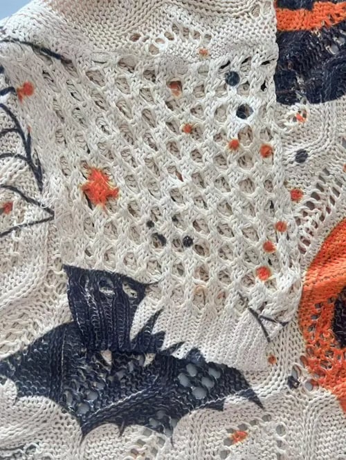 Pumpkin Print Long Sleeve Knit Top for Women - Halloween & Everyday Wear,Spring Summer Fall Ready