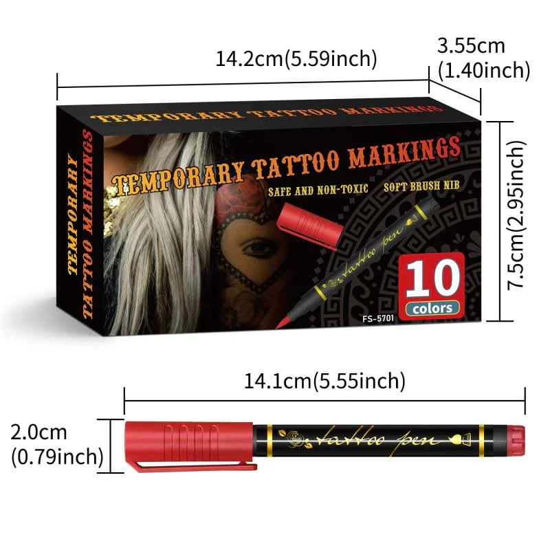 Temporary Tattoo Markers Set-10-Color Body Art Pens