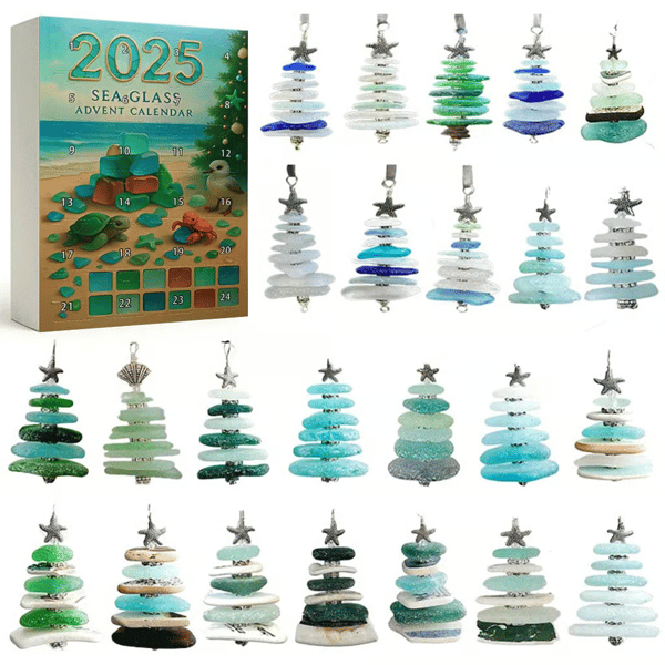 🌊🎄Sea Glass Christmas Tree Advent Calendar-2D Acrylic Christmas Tree Countdown Calendar