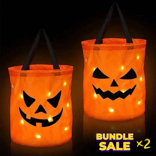 2 Pack Halloween LED Light Pumpkin Bucket