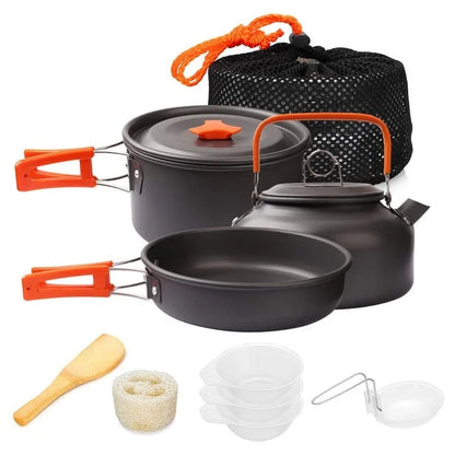 Camping Cookware Set include 10 pieces, Portable Pot Set （Free Shipping）