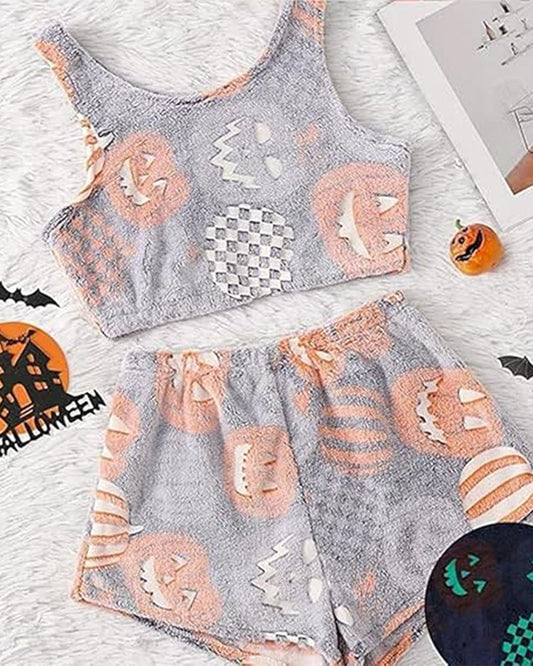 Halloween Luminous Flannel Pajama Set