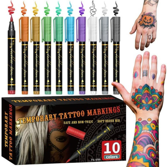 Temporary Tattoo Markers Set-10-Color Body Art Pens