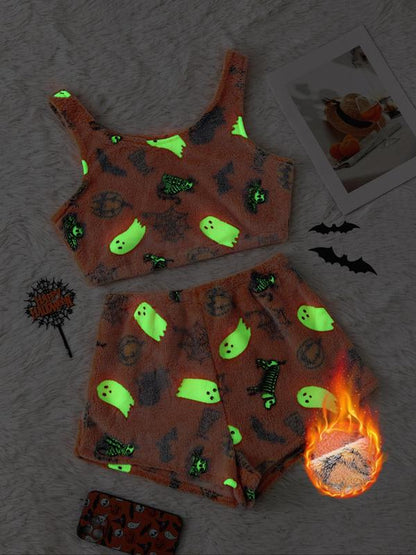 Halloween Luminous Flannel Pajama Set